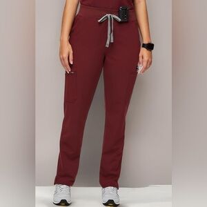 Figs high waisted yola scrubs Pants in Burgundy